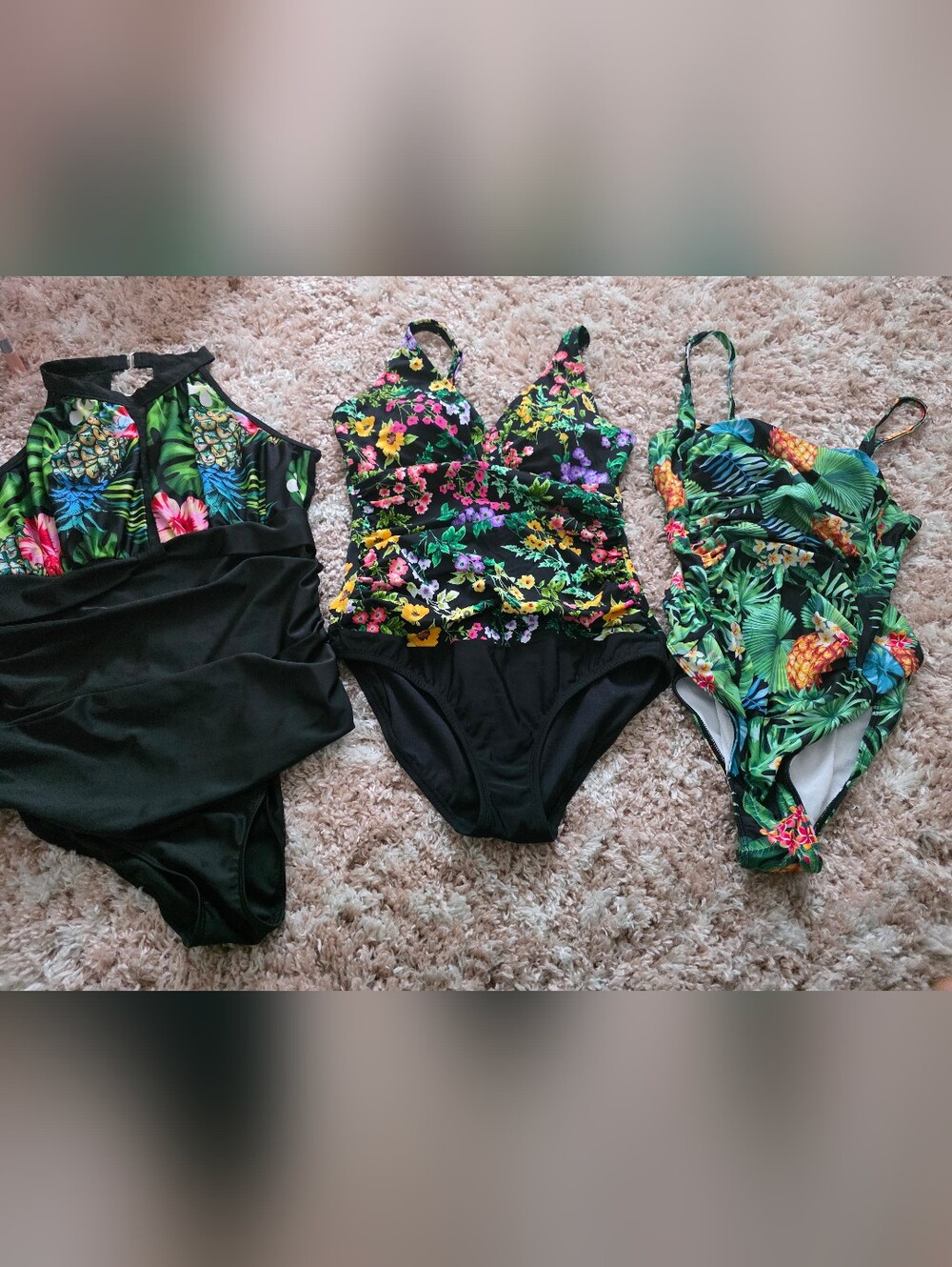 Black Floral One-Piece Swimsuit Bundle.Tummy Control! Must Have